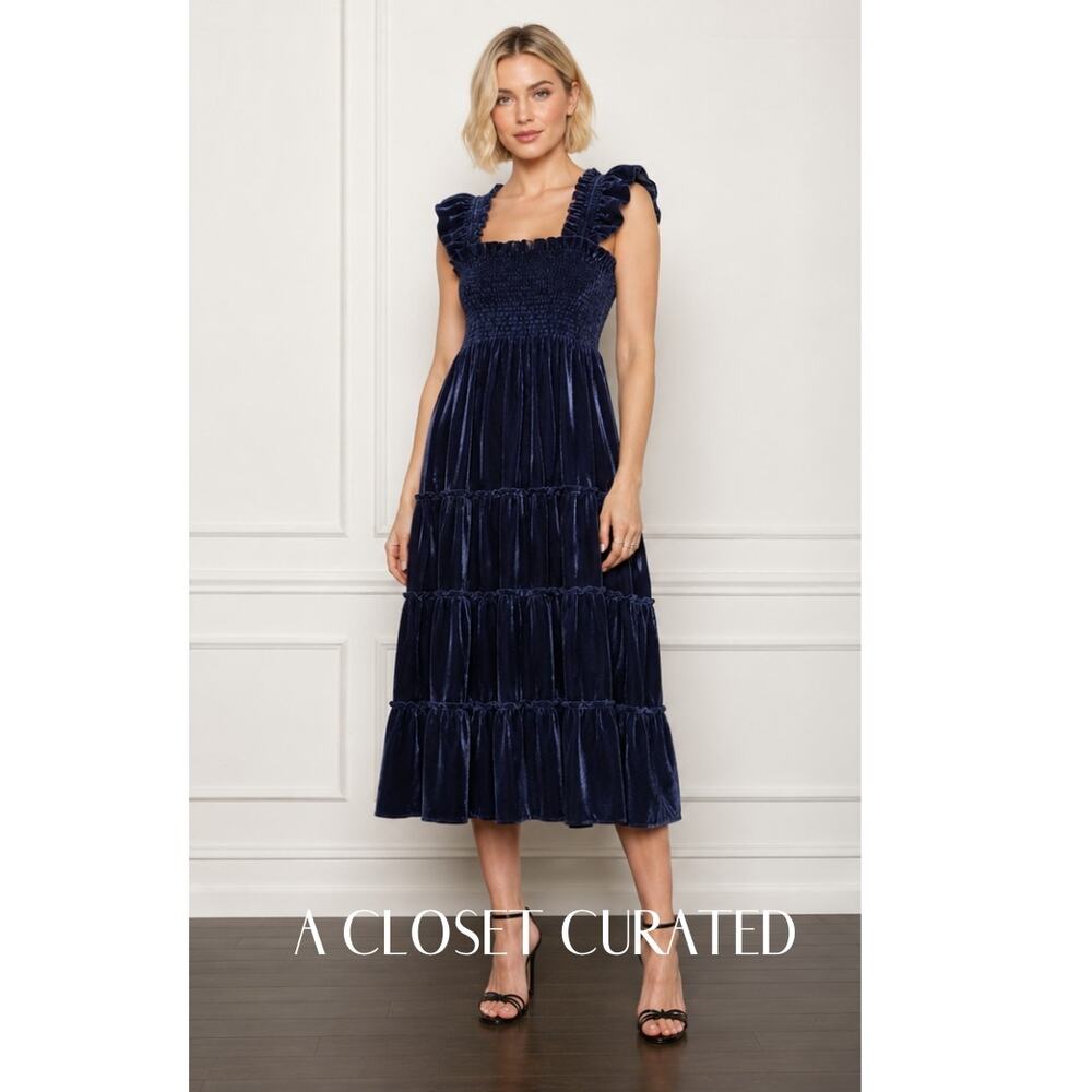 Hill House Ellie Nap Dress Velvet Small Blue NEW